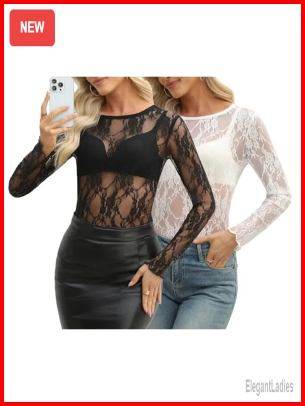 Sheer Lace Long Sleeve Mesh Top Blouse for Party Club Night